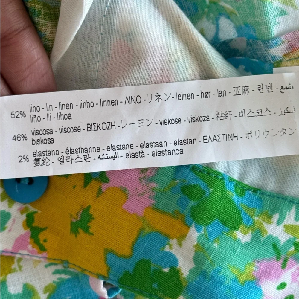 Zara Floral Printed Linen Blend Mini Flare Trousers
